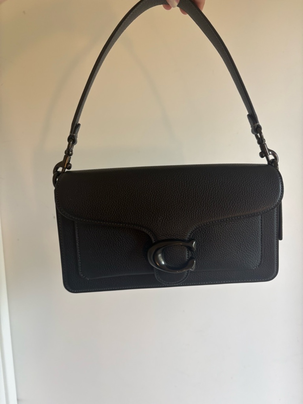 Coach Black Pebbled Leather Shoulder Clutch with C Turnlock